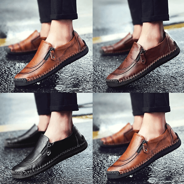 🔥Hot Sale🎁Mens Handmade Side Zipper Casual Comfy Leather Slip On Loafers